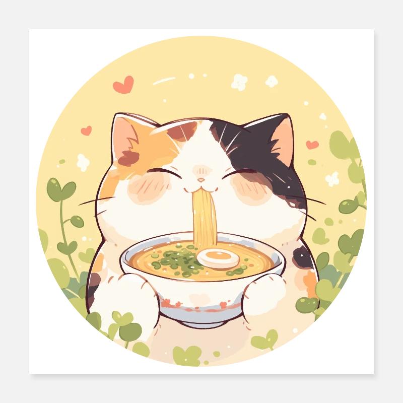 Katze isst Ramen Poster 40x40 cm