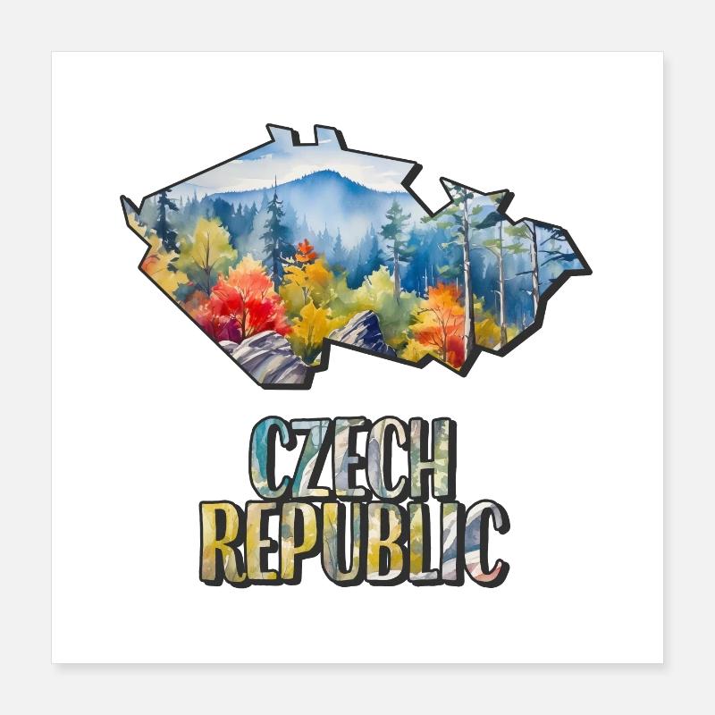 Carte à l’aquarelle République tchèque Poster 40 x 40 cm