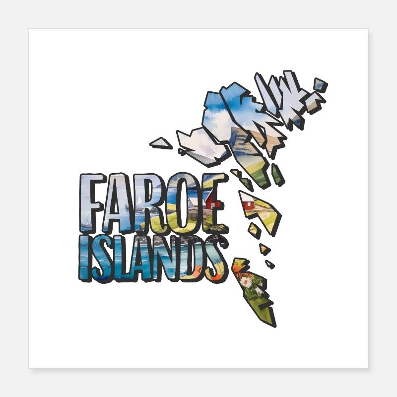 Watercolor Map Faroe Islands Poster 16" x 16" (40x40 cm)