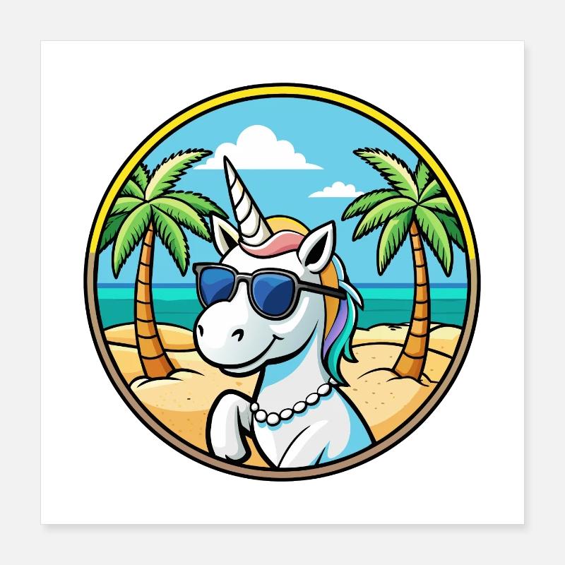 Cool Unicorn Beach Holiday Summer Vibes Poster 16" x 16" (40x40 cm)
