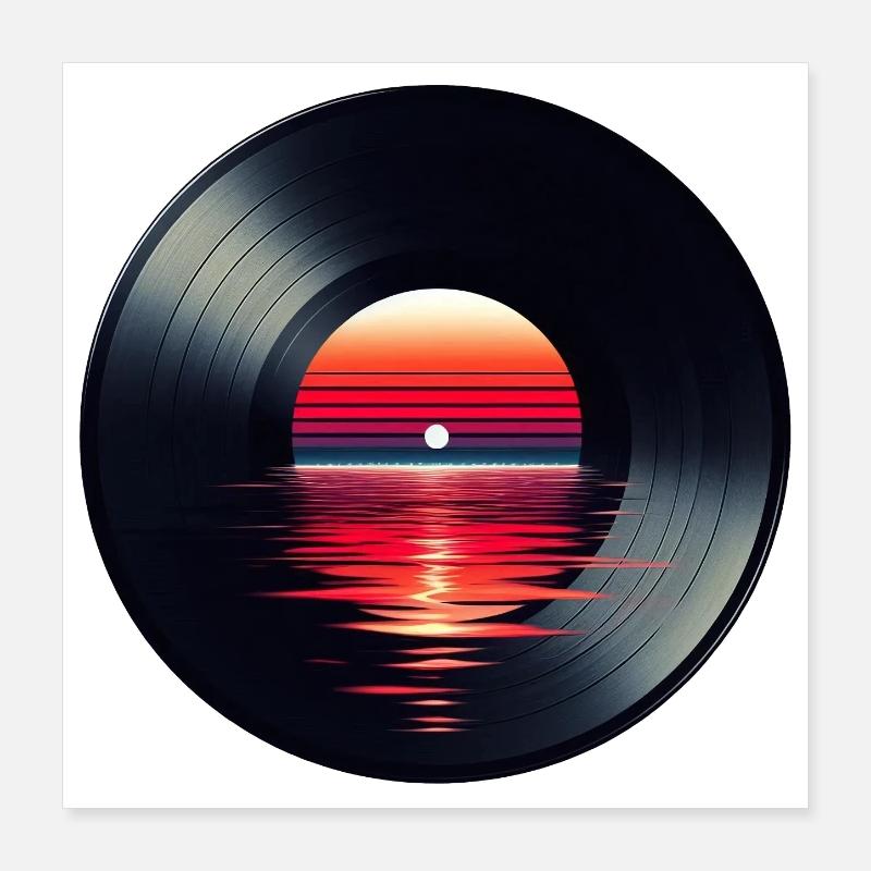 Vinyl LP Music Record, Retro Sunset Poster 16" x 16" (40x40 cm)
