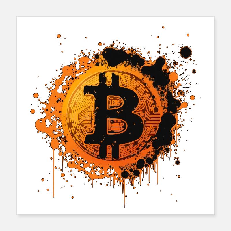 Éclaboussures de Bitcoin Graffiti Orange Poster 40 x 40 cm