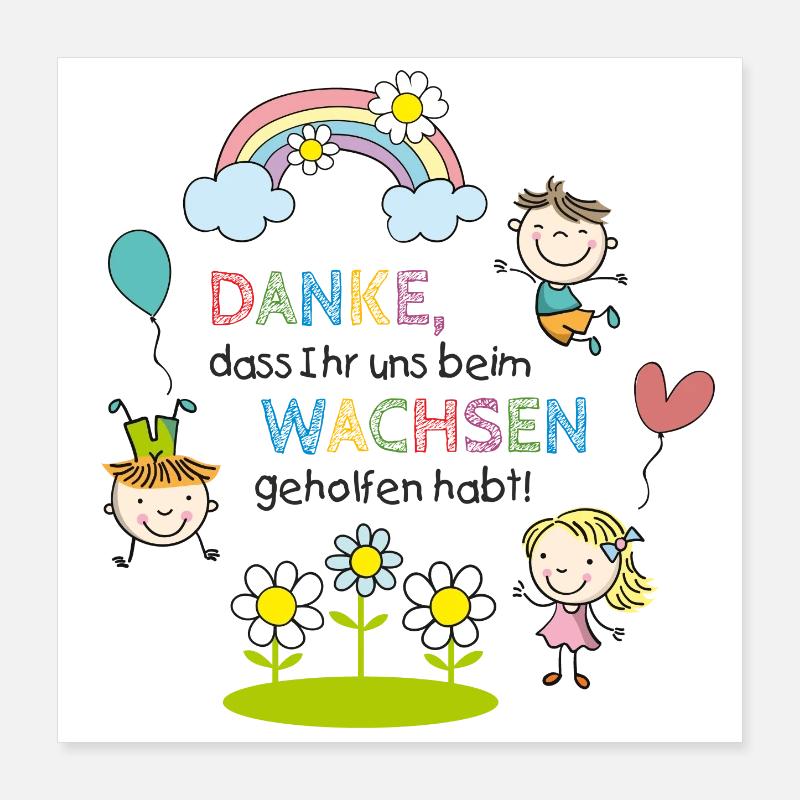 Spruch Abschied | Kinder - Regenbogen - Blumen  Poster 40x40 cm