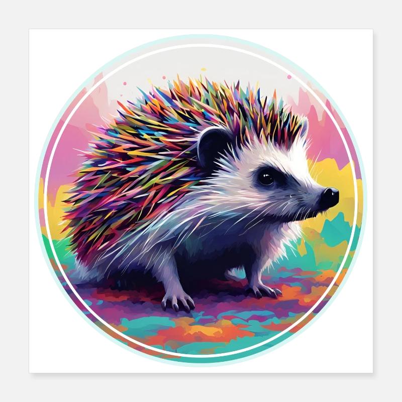Art numérique coloré - Hérisson Poster 40 x 40 cm