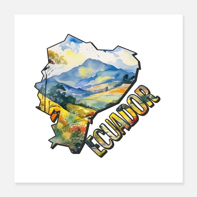 Watercolor Map Ecuador Poster 16" x 16" (40x40 cm)