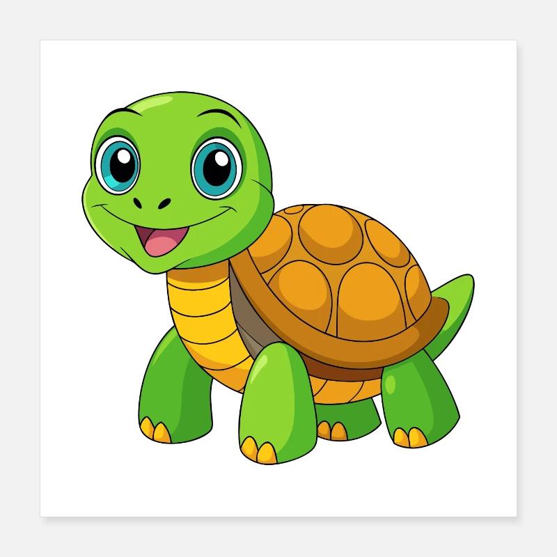 Turtle Cute Mascot Cartoon Character Kawaii Poster 16" x 16" (40x40 cm)