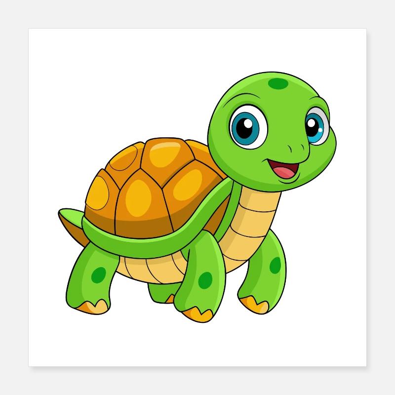 Turtle Cute Mascot Cartoon Character Kawaii Poster 16" x 16" (40x40 cm)