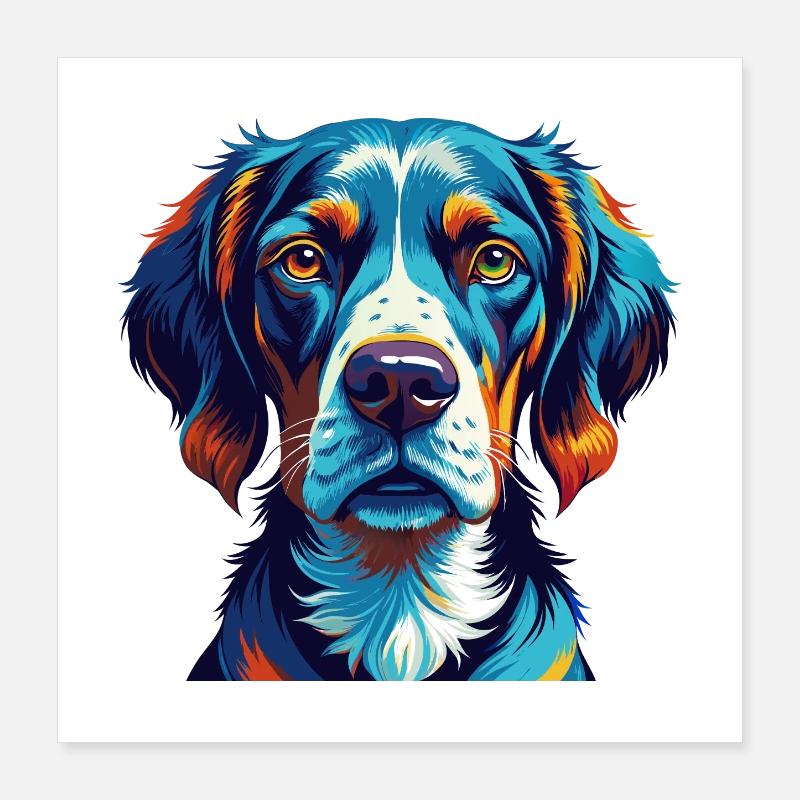 Ariege Pointer Dog Breed Colorful Cartoon Kawaii Poster 16" x 16" (40x40 cm)