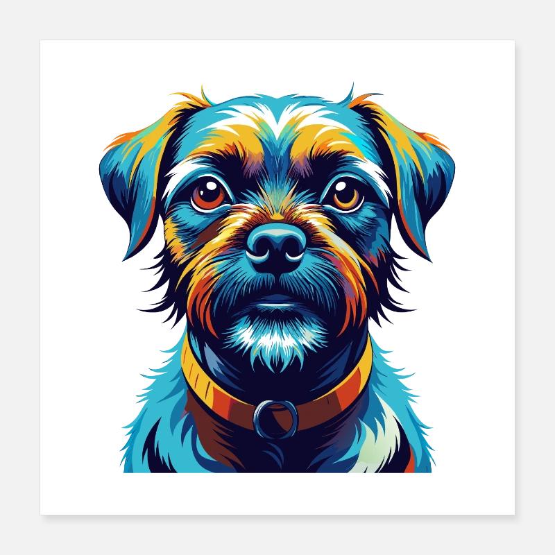 Border Terrier Hunderasse Bunte Karikatur Kawaii Poster 40x40 cm