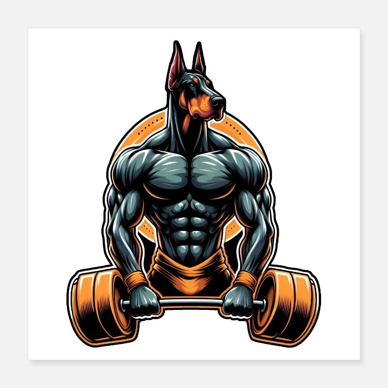Muskel Dobermann Løfter Poster 40x40 cm