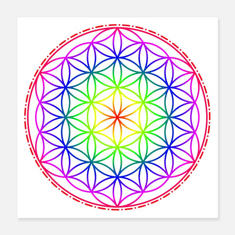 Fleur de vie arc-en-ciel Poster 40 x 40 cm