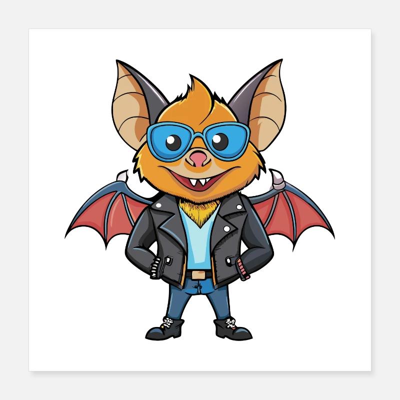 Bat Funny Cartoon Kawaii Jacket Sunglasses Poster 16" x 16" (40x40 cm)