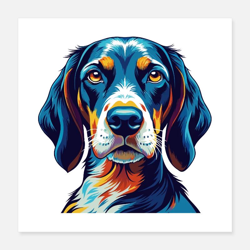 Bluetick Coonhound Chien Race Dessin animé Kawaii Poster 40 x 40 cm