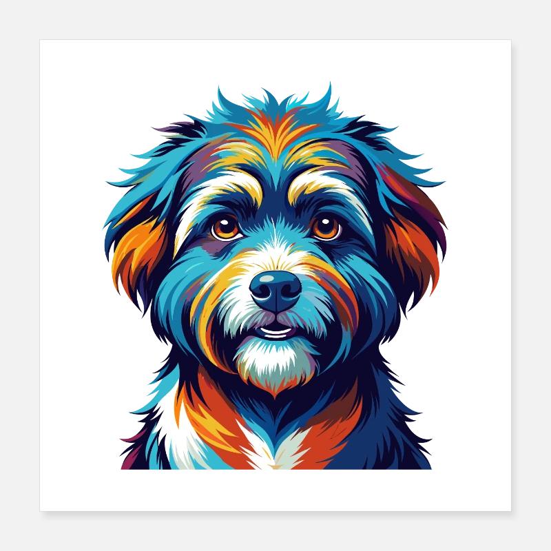 Lowchen Chien Race Coloré Dessin Animé Kawaii Poster 40 x 40 cm