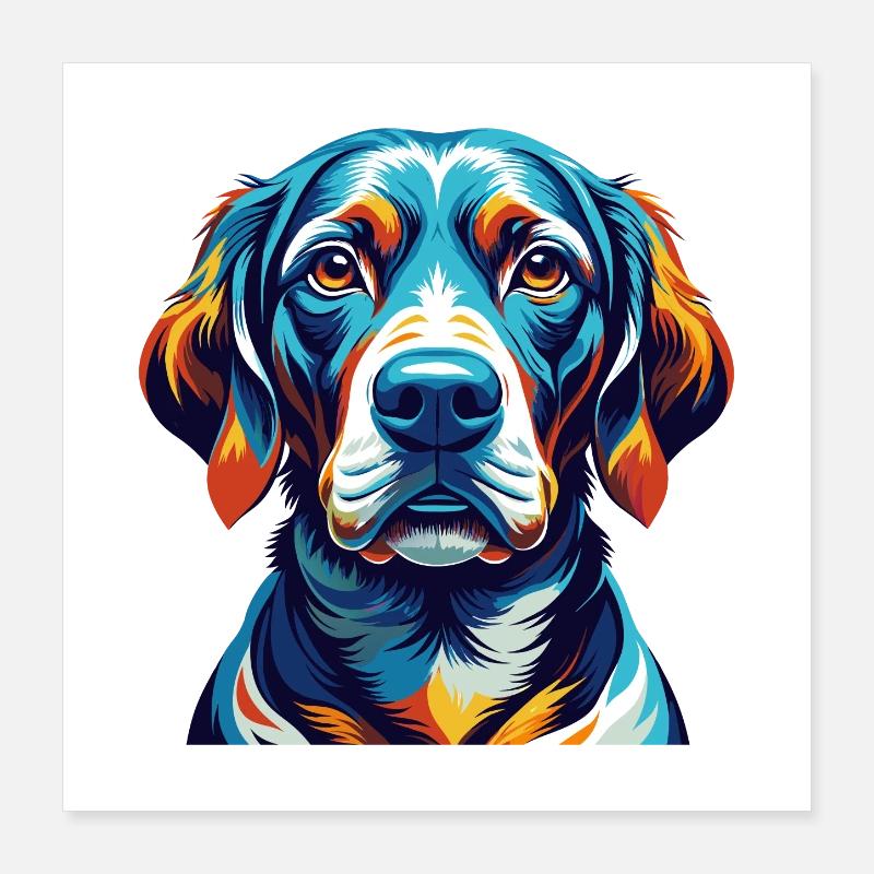 Chien d’arrêt race coloré dessin animé Kawaii Poster 40 x 40 cm