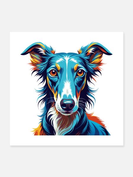 Lévrier polonais Chien race Coloré Dessin animé Kawaii - Poster 40 x 40 cm - blanc - Devant