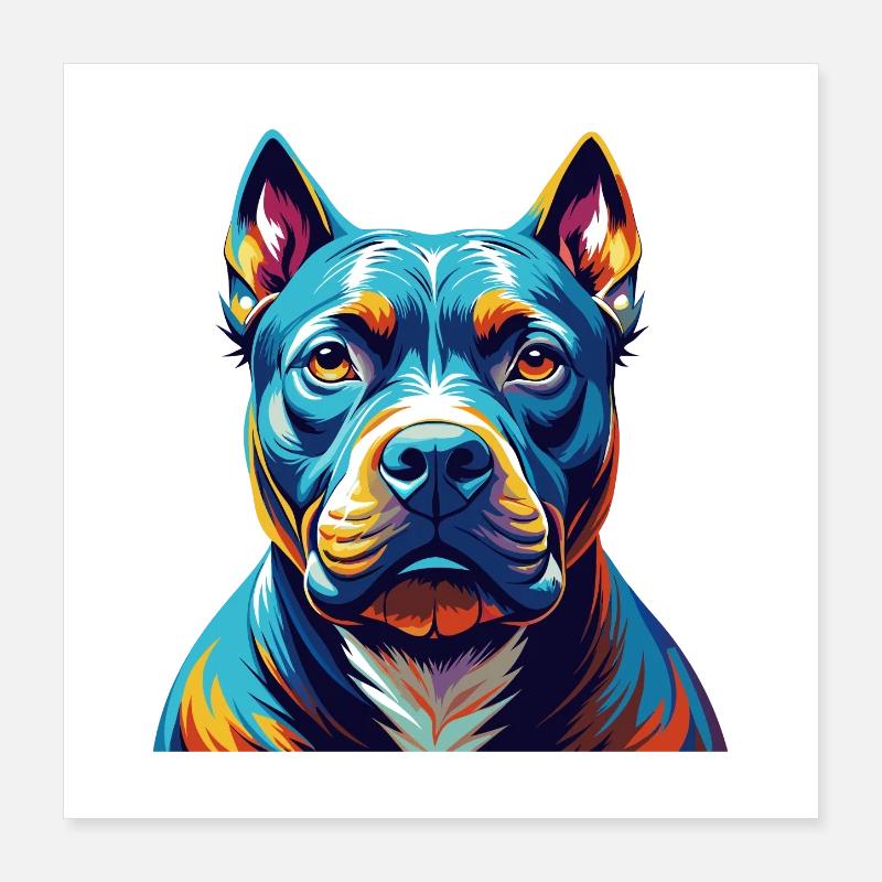 Pitbull Hunderasse Bunte Karikatur Kawaii Poster 40x40 cm