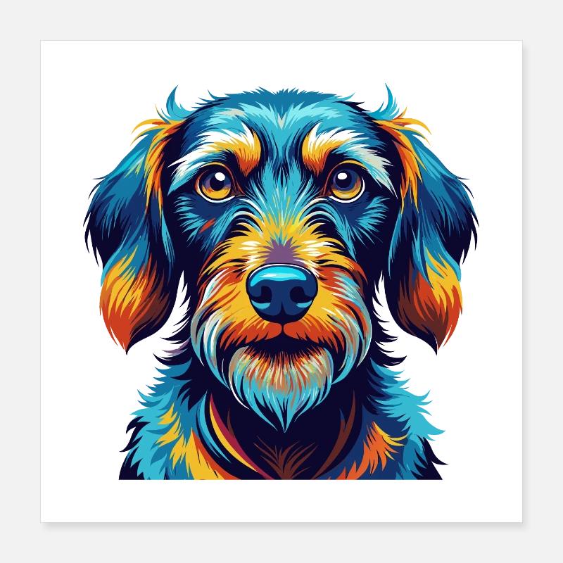 Teckel à poil dur Race Chien Dessin animé Kawaii Poster 40 x 40 cm