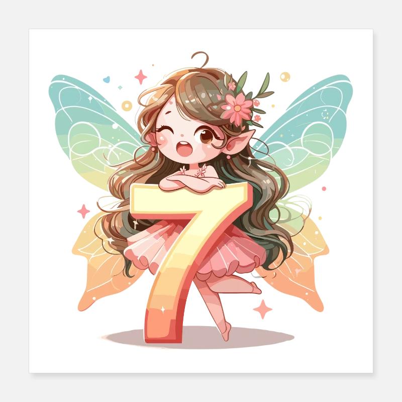 7 ans fée elfe cadeau d’anniversaire Poster 40 x 40 cm