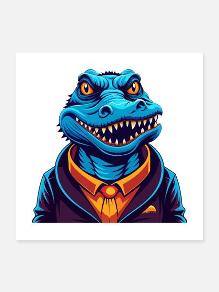 Crocodile Colorful Kawaii Cartoon Character Pet - Poster 16" x 16" (40x40 cm) - white - Front