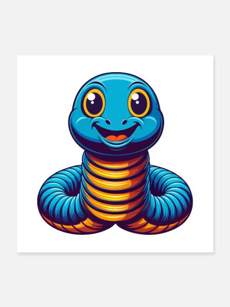 Regenwurm Bunte Kawaii Cartoon Figur Haustier - Poster 40x40 cm - Weiß - Vorne