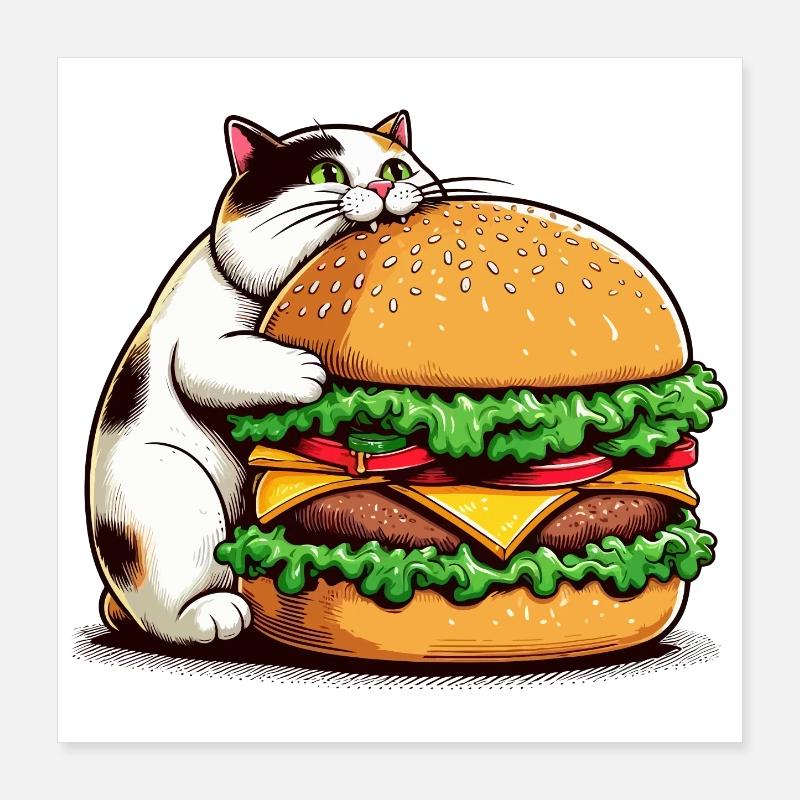 Gourmet-Katze und Hamburger Poster 40x40 cm
