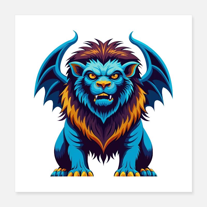 Manticore Bunte Kawaii Cartoon Figur Haustier Poster 40x40 cm
