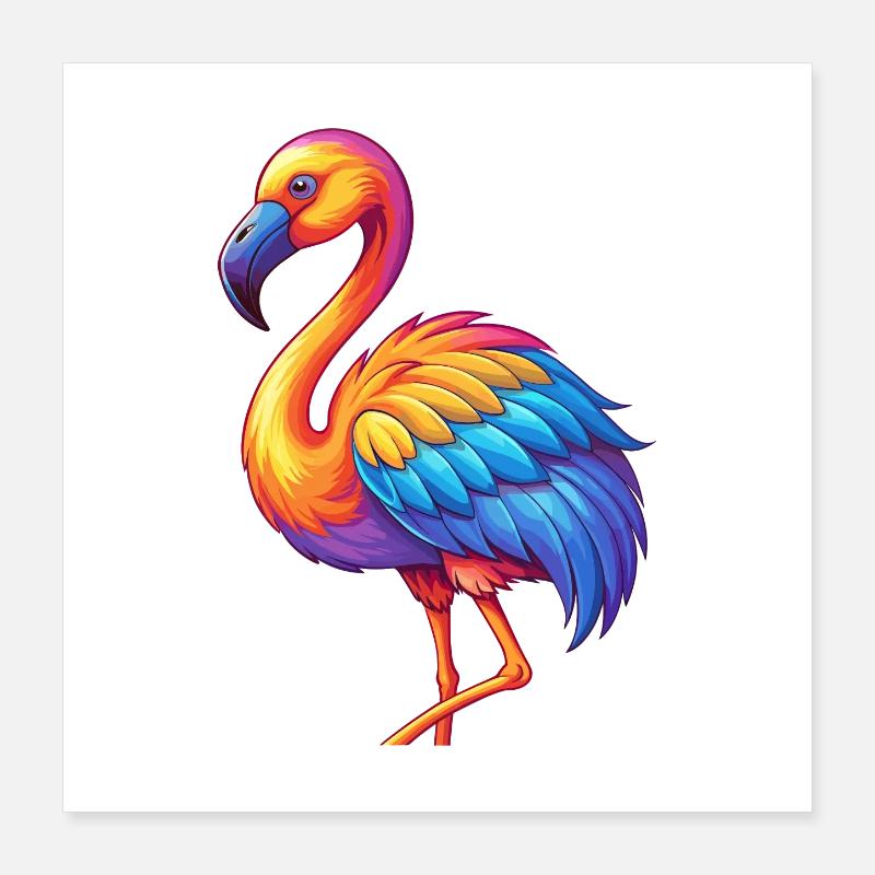 Flamingo Bunte Kawaii Cartoon Figur Vogel Poster 40x40 cm
