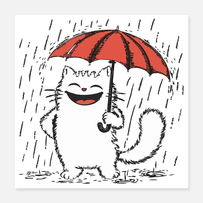 Happy cat Under Rain Poster 16" x 16" (40x40 cm)