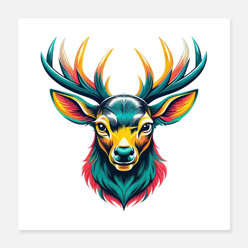cerf mignon Kawaii dessin animé Clipart visage d’animal Poster 40 x 40 cm