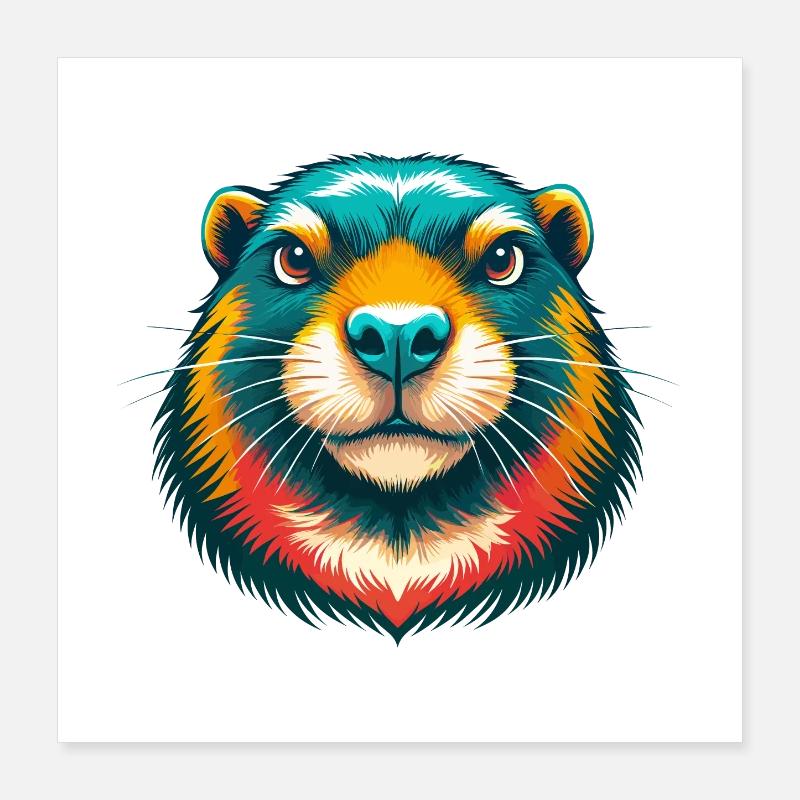 marmotte mignon kawaii dessin animé clipart visage d’animal Poster 40 x 40 cm