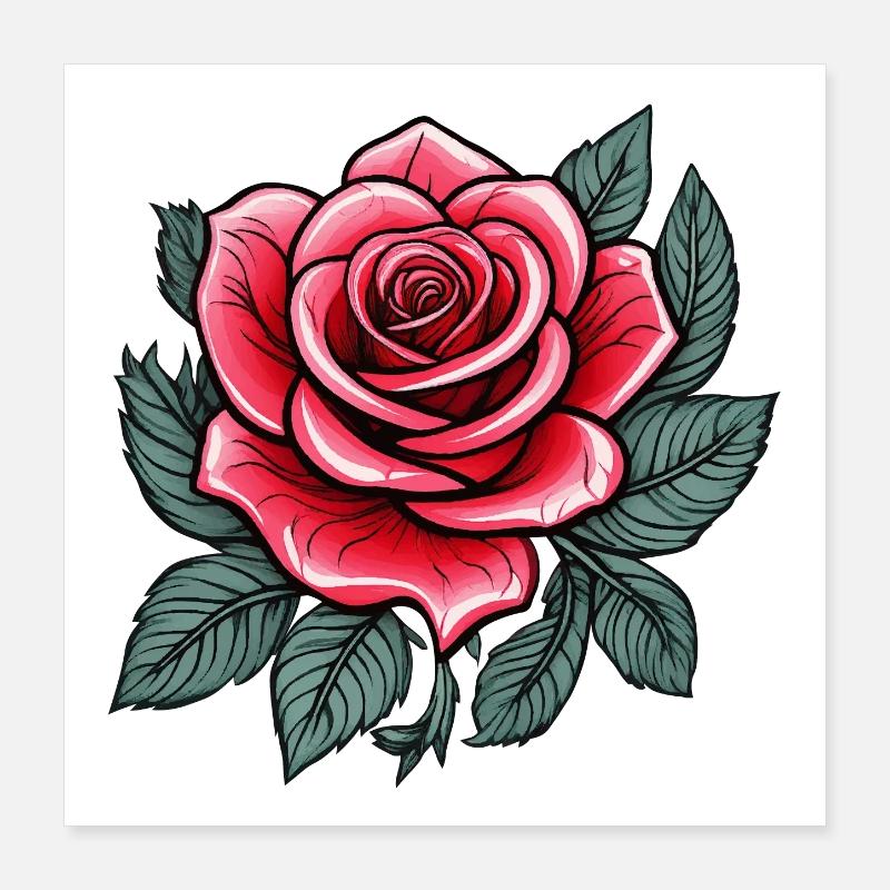 Tatouage Rose Fleur de Rose Poster 40 x 40 cm