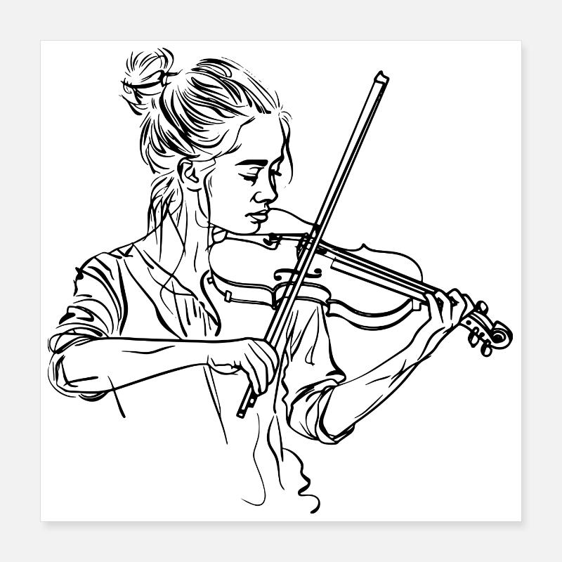 Fiddle Girl Drawing Poster 16" x 16" (40x40 cm)