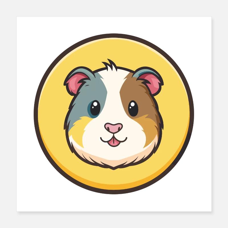 Cochon d’Inde Kawaii Dessin animé Personnage Visage d’animal Poster 40 x 40 cm