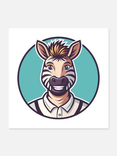 Zebra Kawaii Cartoon Character Animal Pet Face - Poster 16" x 16" (40x40 cm) - white - Front