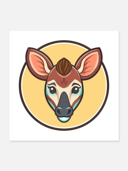 Okapi Kawaii Cartoon Figur Tier Haustier Gesicht - Poster 40x40 cm - Weiß - Vorne