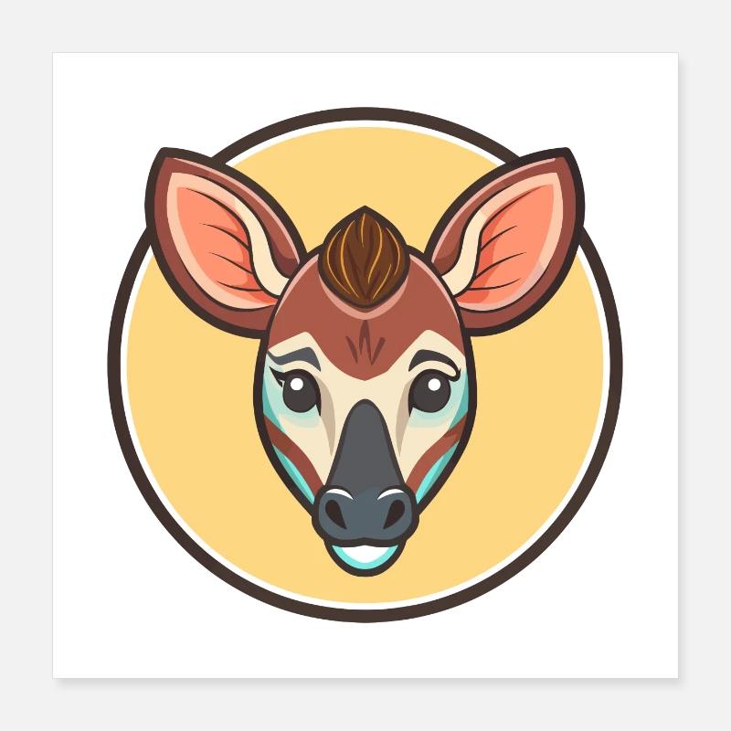 Okapi Kawaii Cartoon Figur Tier Haustier Gesicht Poster 40x40 cm