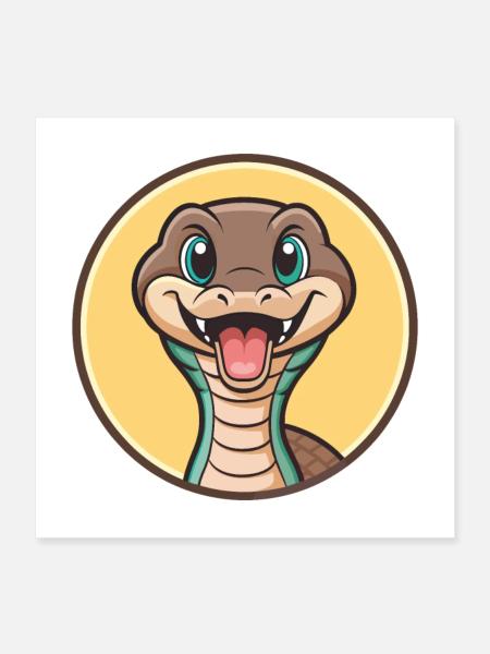 Snake Kawaii Cartoon Character Animal Pet Face - Poster 16" x 16" (40x40 cm) - white - Front