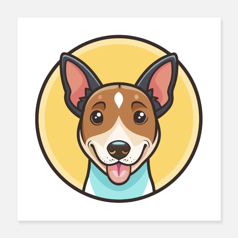Chien Fox Terrier Chilien Drôle de Dessin Animé Kawaii Poster 40 x 40 cm