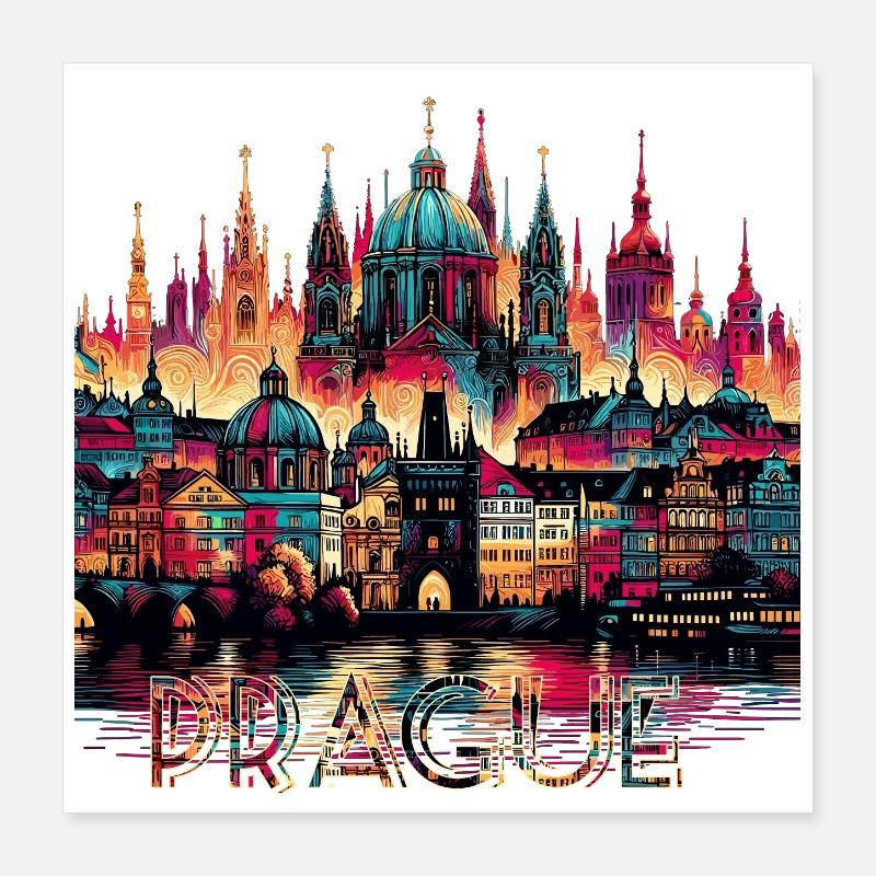 Prague Capitale République tchèque Cadeau Poster 40 x 40 cm