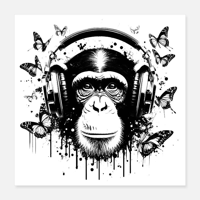 GROOVIN' MONKEY AVEC DES ÉCOUTEURS Poster 40 x 40 cm
