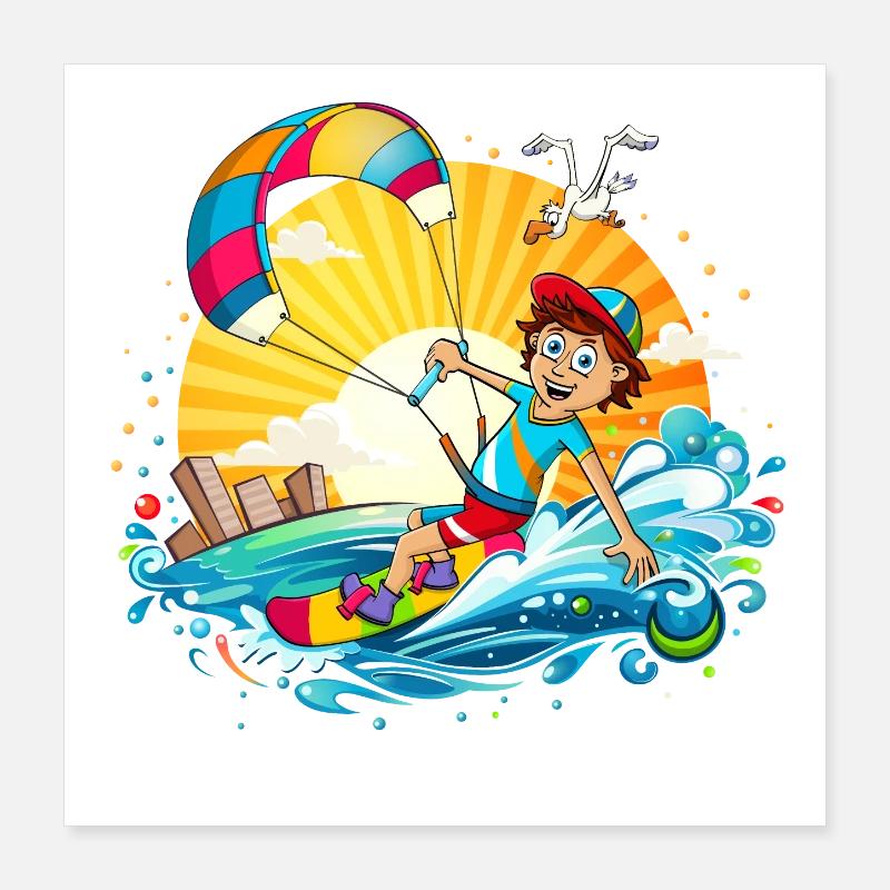 Illustration colorée d’un kitesurfeur Poster 40 x 40 cm