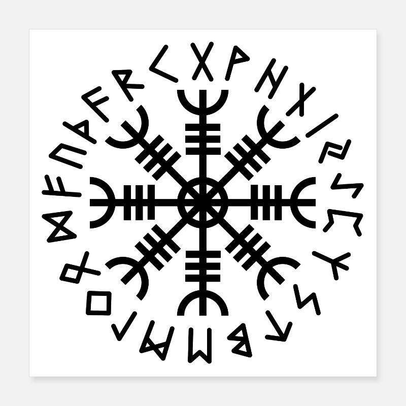 Aegishjalmur-Runen schwarz Poster 40x40 cm