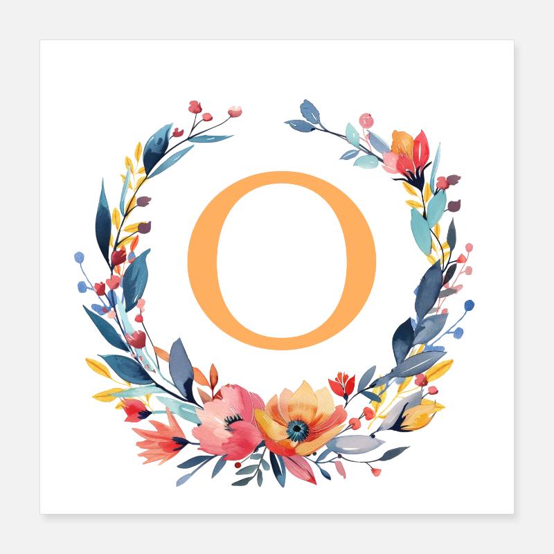 O Monogram, Couronne de fleurs, Personnalisable Poster 40 x 40 cm