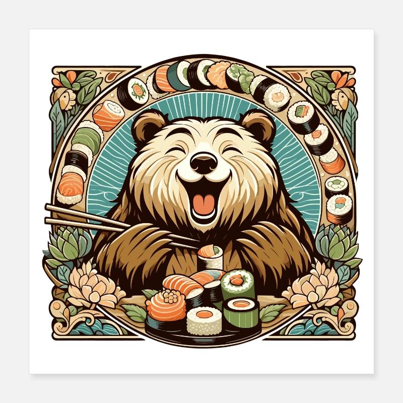 Sushi Bear Happy Cute Maki Gift Poster 40 x 40 cm