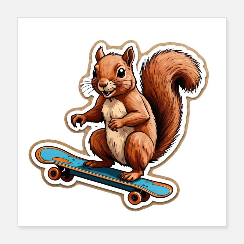 Eichhörnchen auf Skateboard Poster 40x40 cm