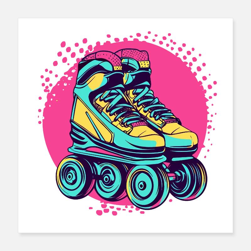 Neon Rollschuhe 90s 80s Retro Vintage Poster 40x40 cm