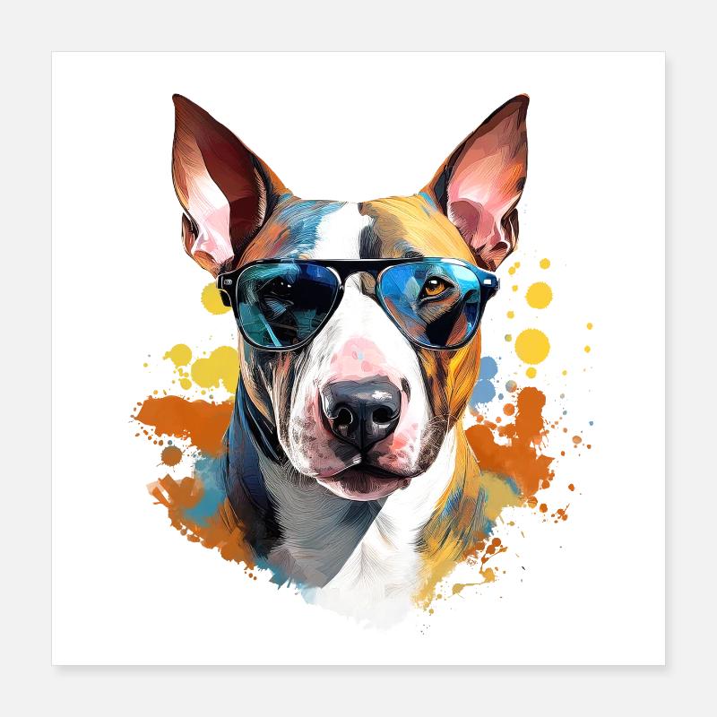 Bull terrier avec lunettes de soleil Poster 40 x 40 cm