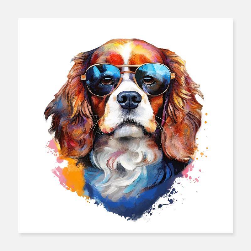 Cavalier Kings Charles Spaniel mit Sonnenbrille Poster 40x40 cm