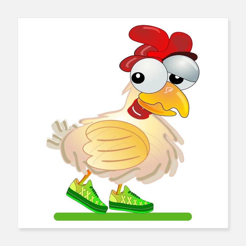 CHICKENS COMIC RUNNING RACE Poster 16" x 16" (40x40 cm)